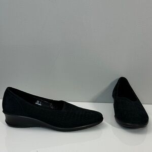 Ecco Felicia Black Suede Perforated Slip On Wedge Shoes Size 38(7-7.5)